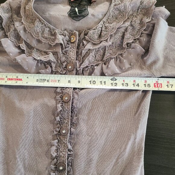 Twelve by Twelve Cardigan Sweater Gray Ruffled Lace Small Whimseygoth Romantic - Picture 5 of 8